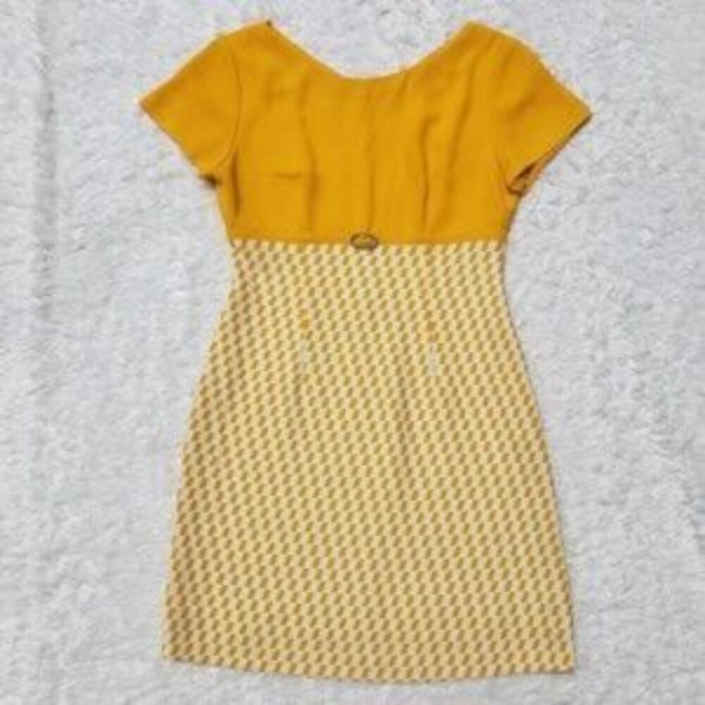 Retro Justfit Fashion Yellow Checkered Dress ~ 38 - Picture 2 of 6